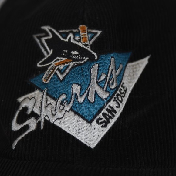 Retro VTG 90s Official American Needle San Jose Sharks Corduroy Snapback Hat - Picture 3 of 9